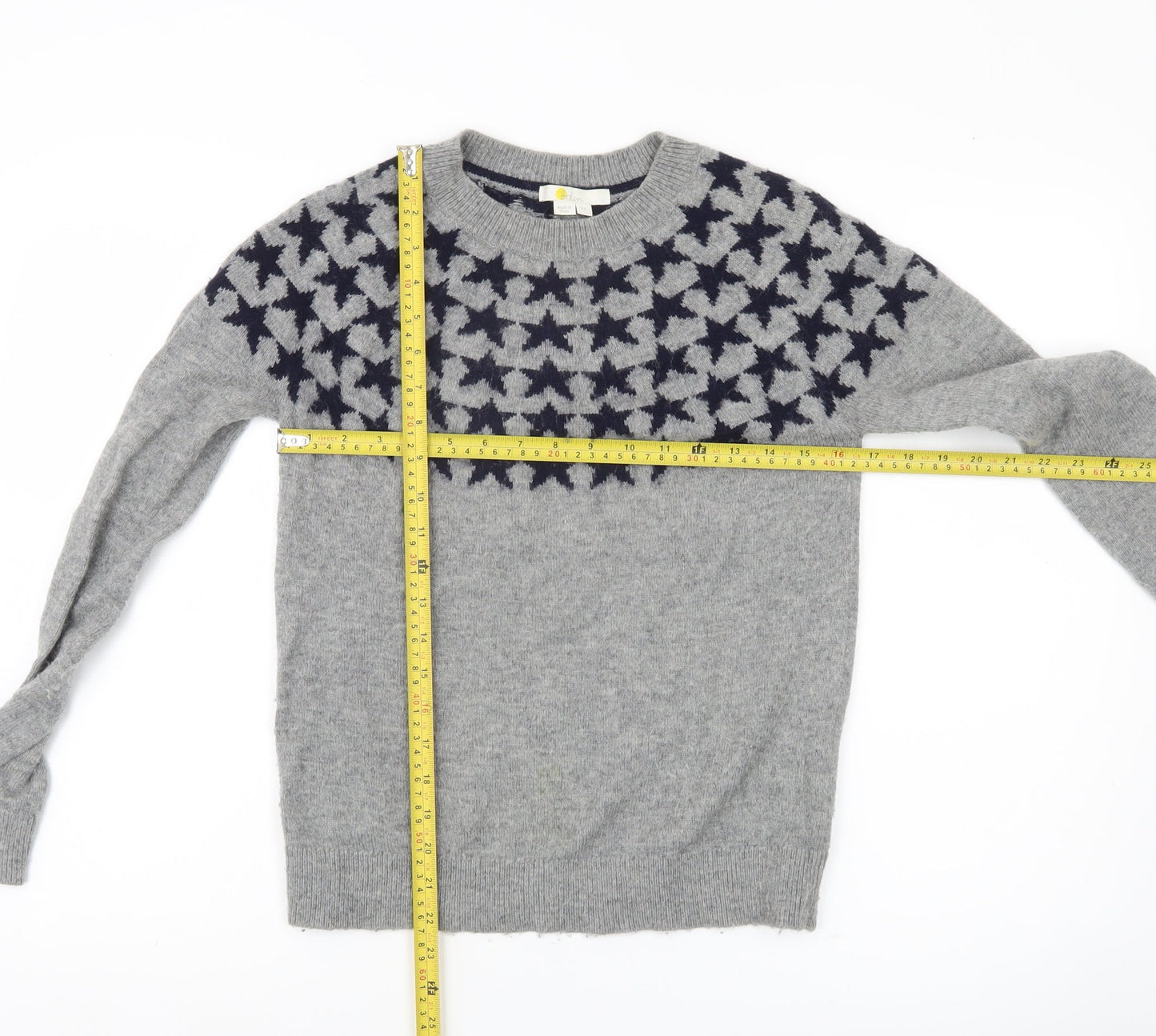 Boden Womens Grey Star Knit Jumper XS Crew Neck Long Sleeve Wool Blend