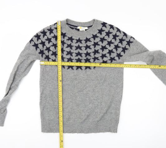 Boden Womens Grey Star Knit Jumper XS Crew Neck Long Sleeve Wool Blend