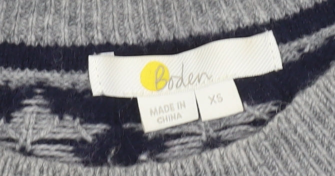Boden Womens Grey Star Knit Jumper XS Crew Neck Long Sleeve Wool Blend