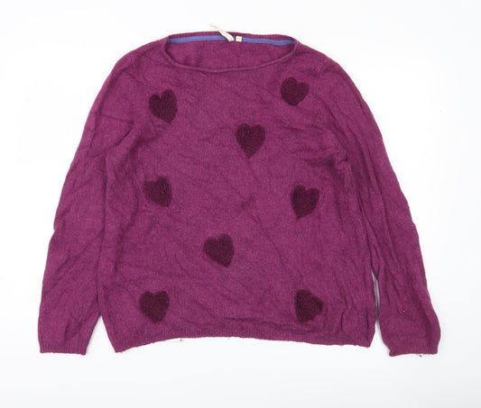 White Stuff Women’s Purple Heart Knit Jumper Size 14 Crew Neck Alpaca Blend