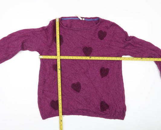 White Stuff Women’s Purple Heart Knit Jumper Size 14 Crew Neck Alpaca Blend