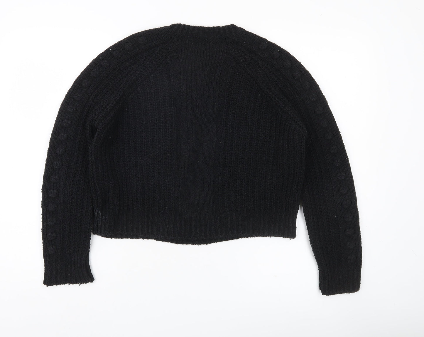 Mango Women’s Black Chunky Knit Jumper Size 8 Crew Neck Pullover