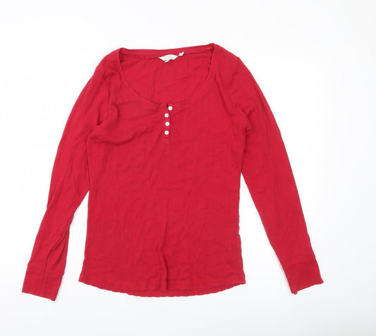 FatFace Women's Red Long Sleeve Jersey Top UK 12 Scoop Neck