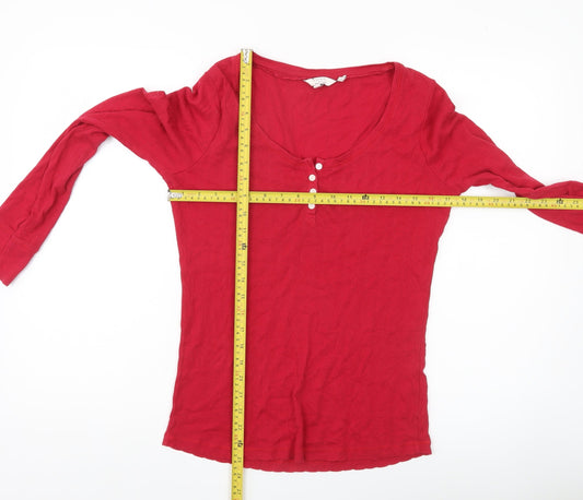 FatFace Women's Red Long Sleeve Jersey Top UK 12 Scoop Neck