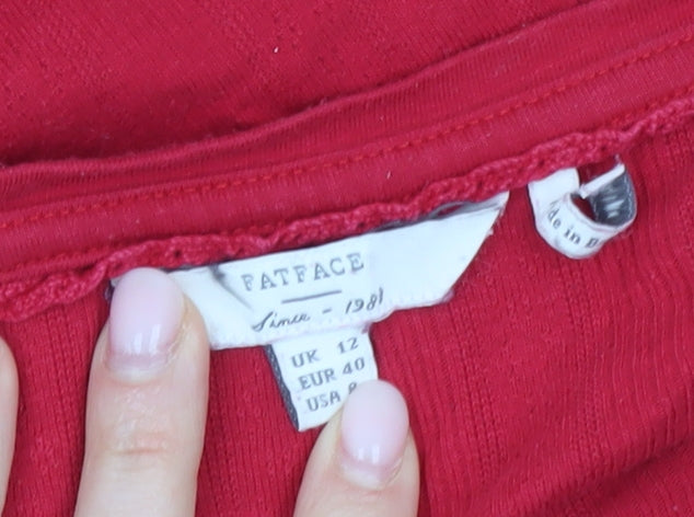 FatFace Women's Red Long Sleeve Jersey Top UK 12 Scoop Neck