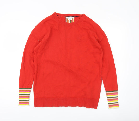 Boden Women's Red Striped Cuff Crew Neck Jumper Size S