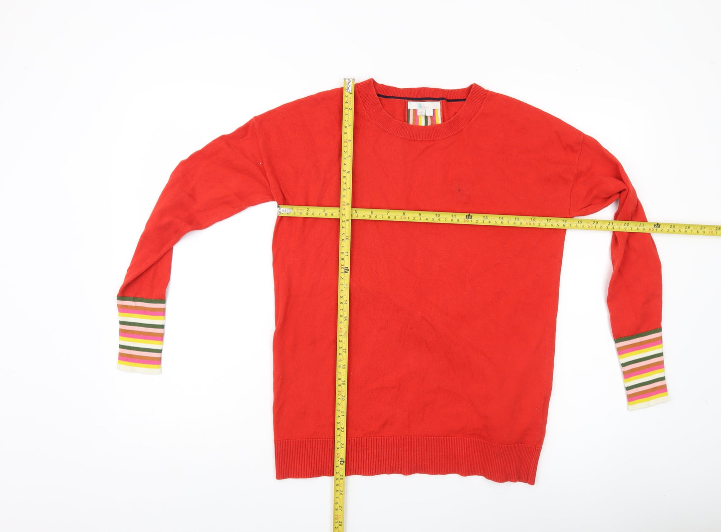 Boden Women's Red Striped Cuff Crew Neck Jumper Size S