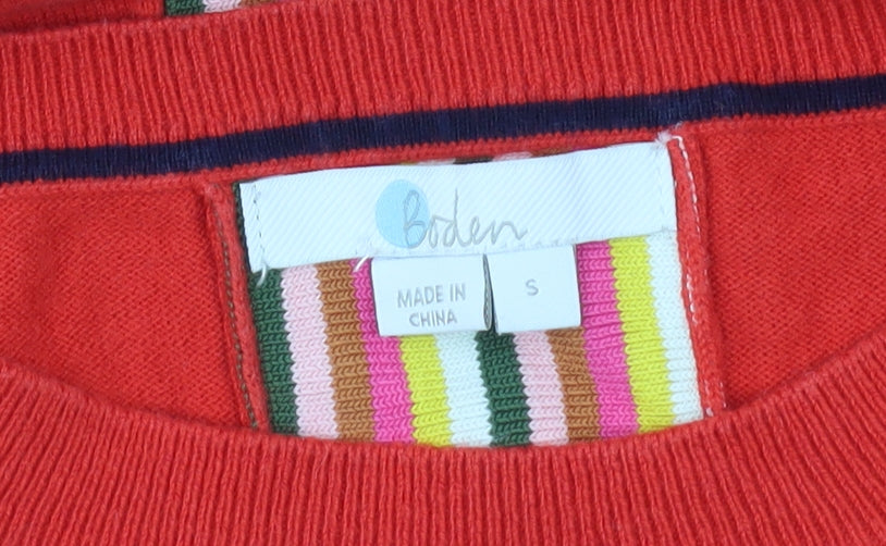 Boden Women's Red Striped Cuff Crew Neck Jumper Size S