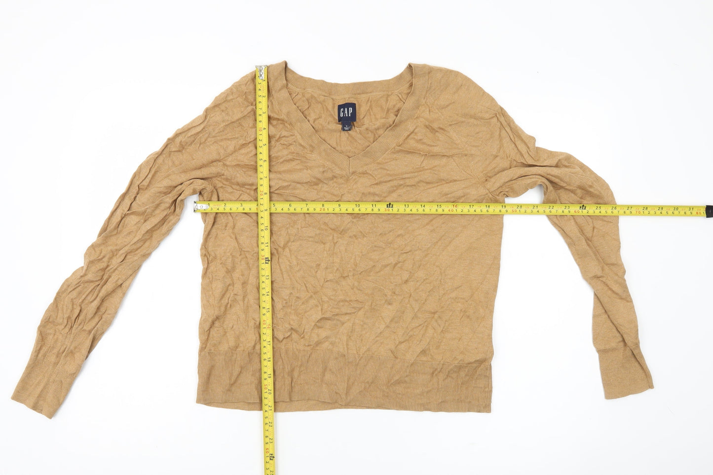 GAP Womens Beige V-Neck Pullover Jumper M Cotton Blend Knit