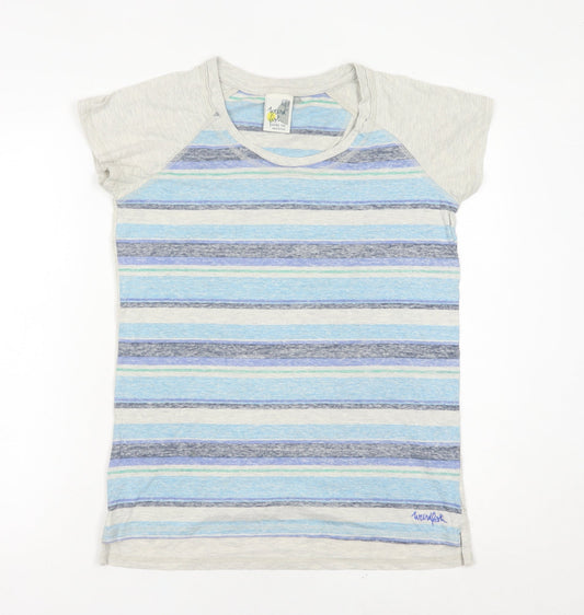 Weird Fish Womens Blue Striped T-Shirt Size 10 Short Sleeve Cotton Blend