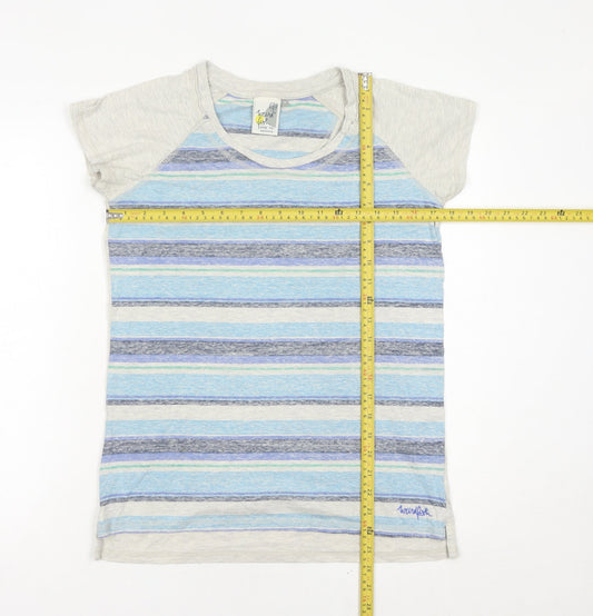 Weird Fish Womens Blue Striped T-Shirt Size 10 Short Sleeve Cotton Blend
