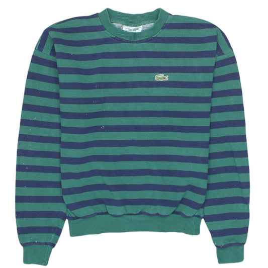 Lacoste Men's Green Blue Striped Sweatshirt M Vintage Crew Neck