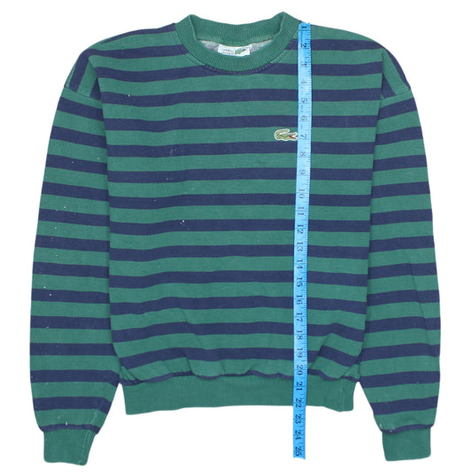 Lacoste Men's Green Blue Striped Sweatshirt M Vintage Crew Neck