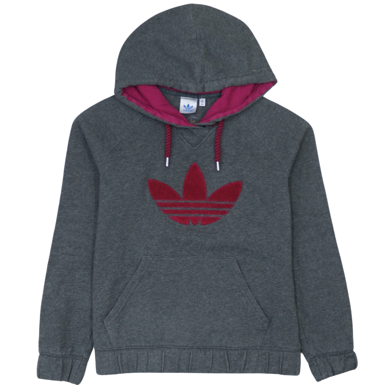 Adidas Womens Grey Hoodie Sweatshirt UK 14 Logo Pullover