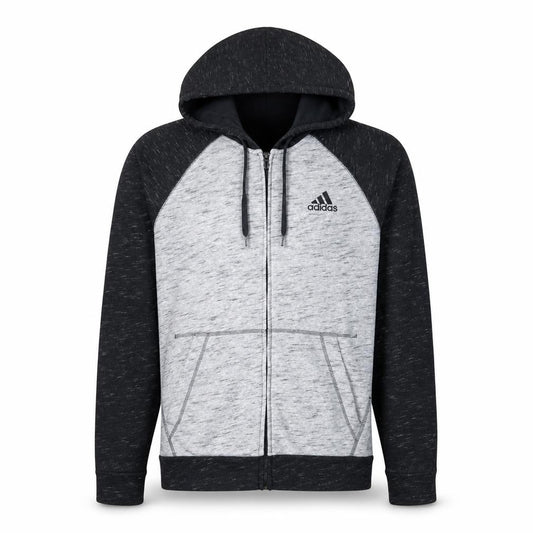 Front view of Adidas men’s grey black full zip hoodie small regular fit