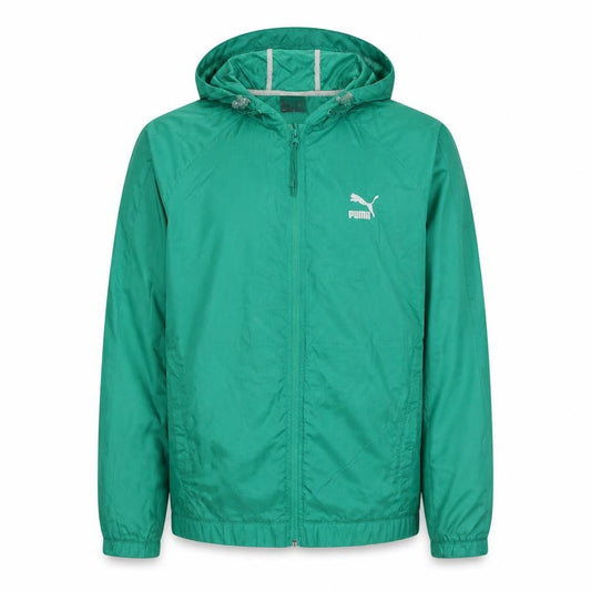 Puma Men's Green M Windbreaker Jacket Hooded Full Zip Polyester
