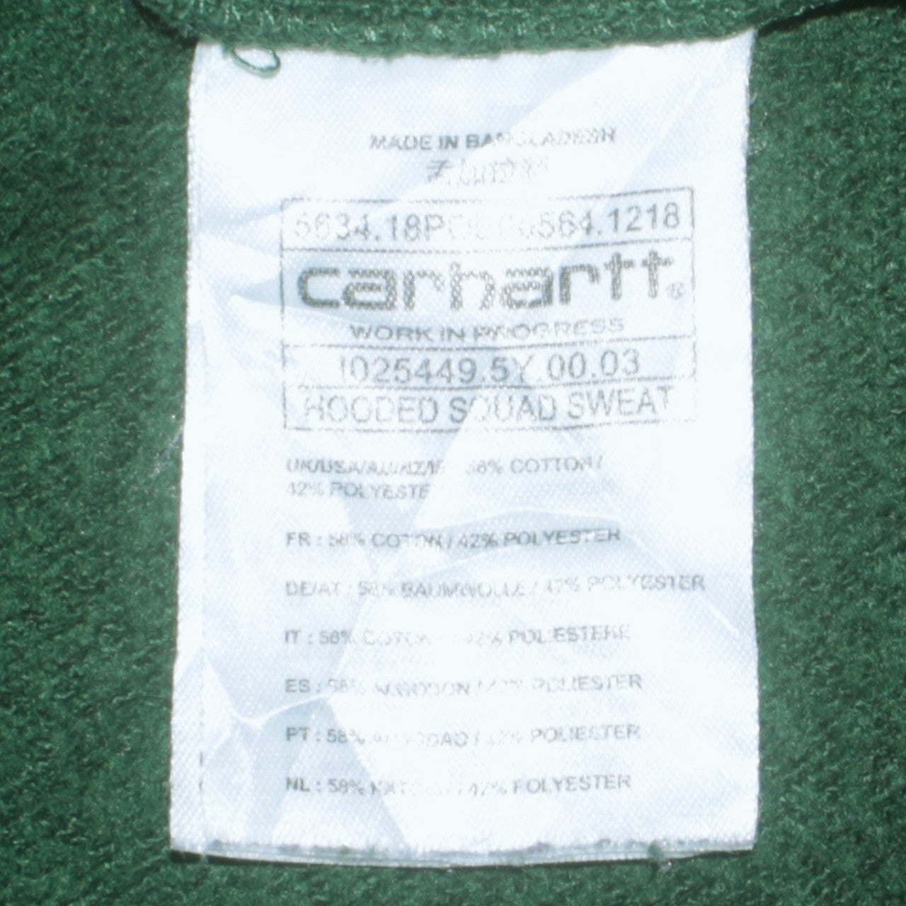 Carhartt WIP Men’s Green Pullover Hoodie XS Regular Fit Logo Fleece