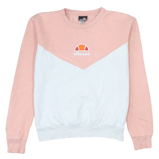 Ellesse Womens Pink White Sweatshirt UK 16 Cotton Blend Logo Pullover
