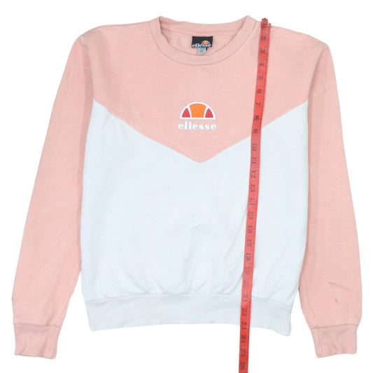 Ellesse Womens Pink White Sweatshirt UK 16 Cotton Blend Logo Pullover