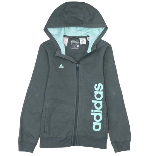 Adidas Boys Grey Full Zip Hoodie 11-12Y Logo Sport Essentials Cotton Blend