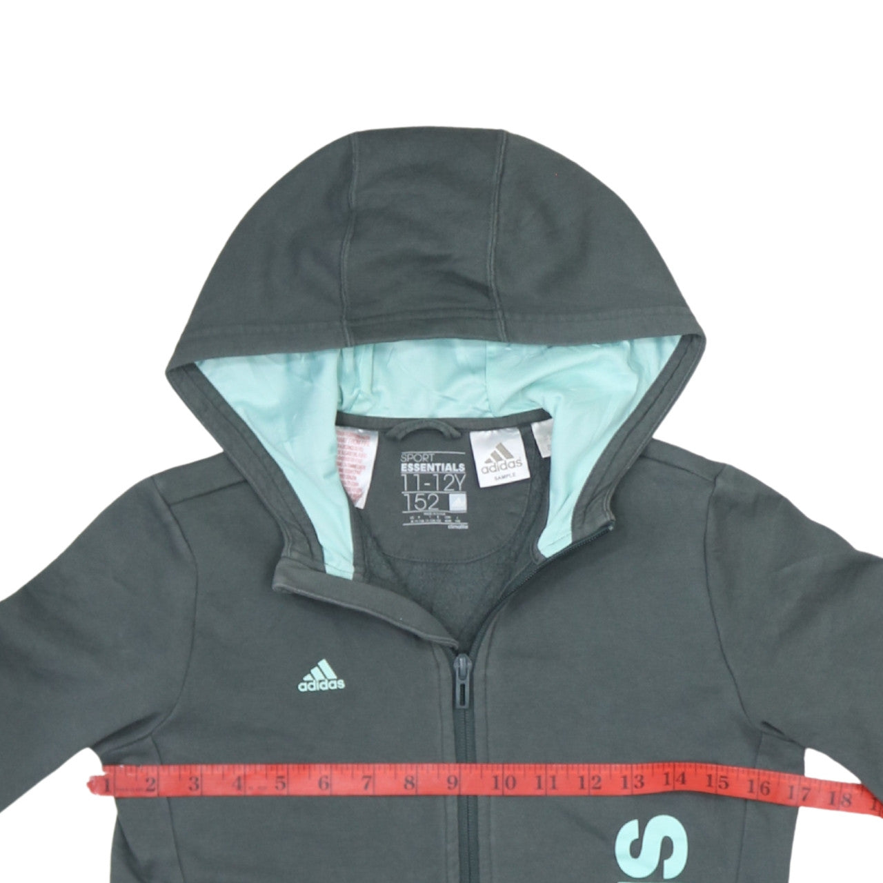 Adidas Boys Grey Full Zip Hoodie 11-12Y Logo Sport Essentials Cotton Blend