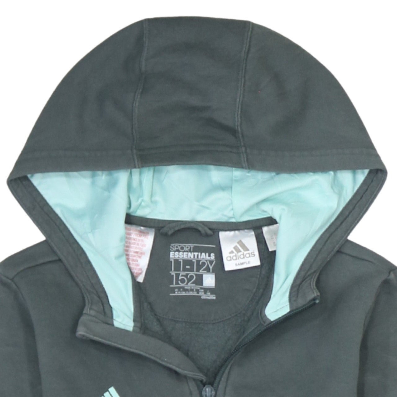 Adidas Boys Grey Full Zip Hoodie 11-12Y Logo Sport Essentials Cotton Blend