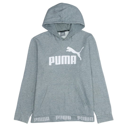 Puma Mens Grey Pullover Hoodie Size L Logo Print Sportswear