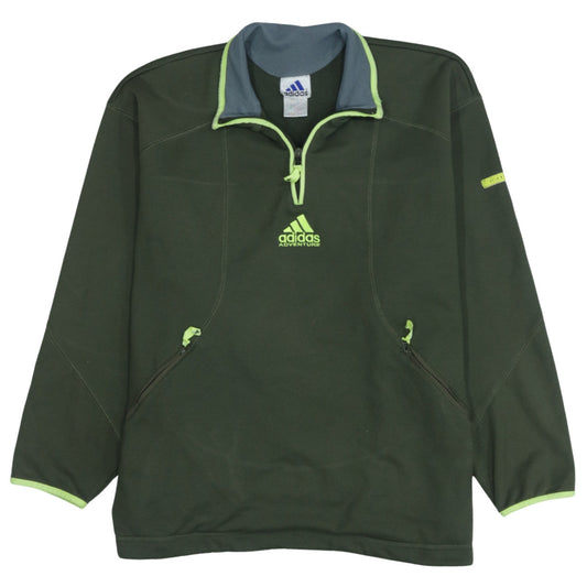 Adidas Adventure Mens Green Fleece Sweatshirt L 1/4 Zip Outdoor Sports