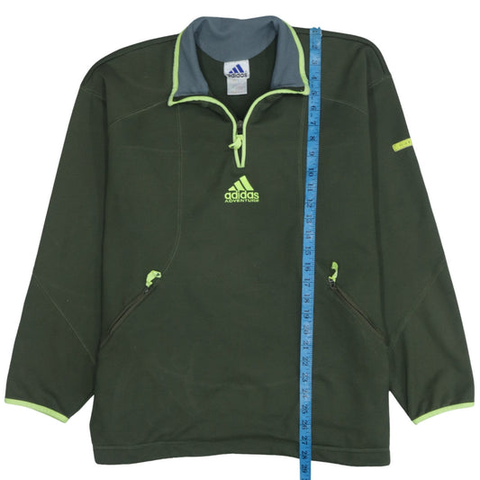 Adidas Adventure Mens Green Fleece Sweatshirt L 1/4 Zip Outdoor Sports