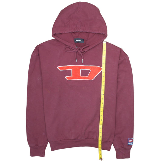 Diesel Mens Red Pullover Hoodie Size M Logo Graphic Cotton
