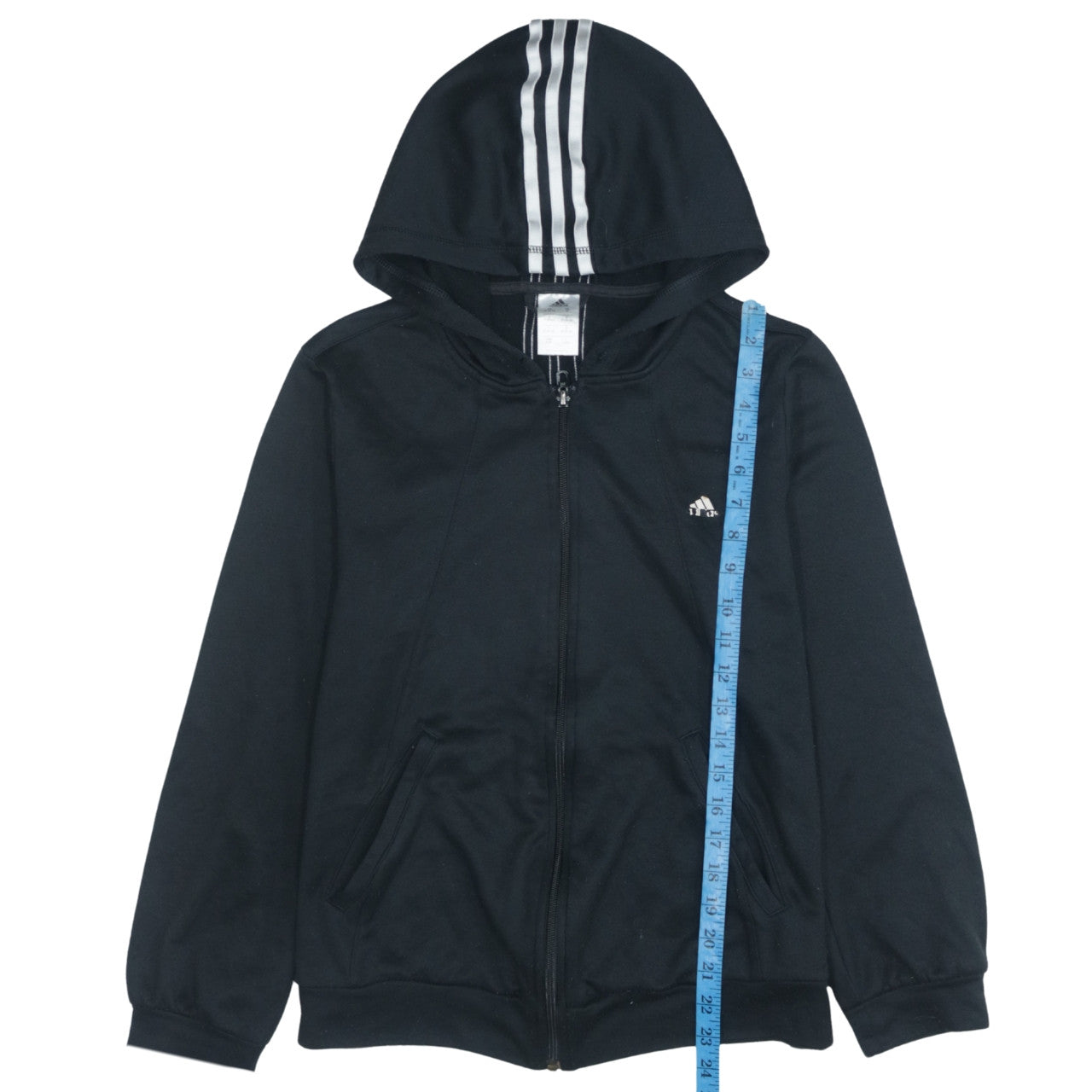 Adidas Women's Black Full Zip Hoodie Size 12 Sports Logo Cotton