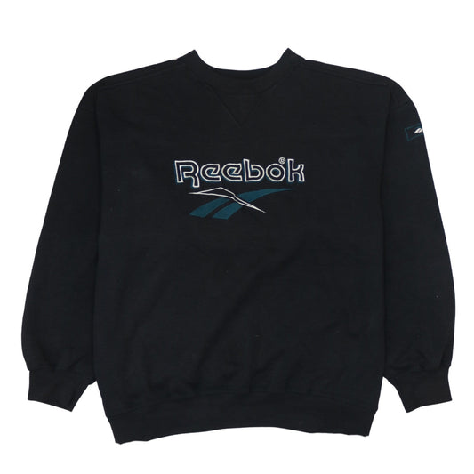 Reebok Mens XL Black Pullover Sweatshirt Vintage Logo Embroidered Sportswear