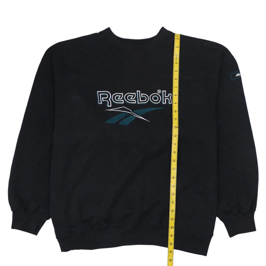 Reebok Mens XL Black Pullover Sweatshirt Vintage Logo Embroidered Sportswear