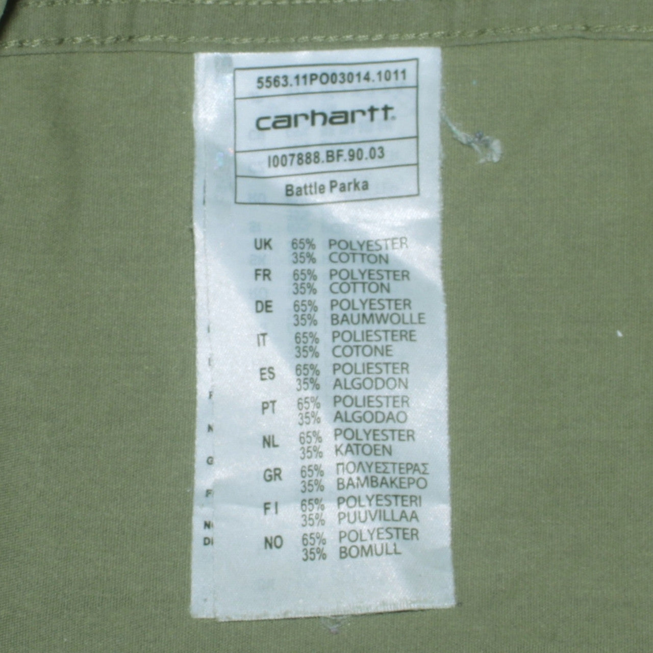 Carhartt Men’s Green Battle Parka Coat L Hooded Casual Outdoor Jacket