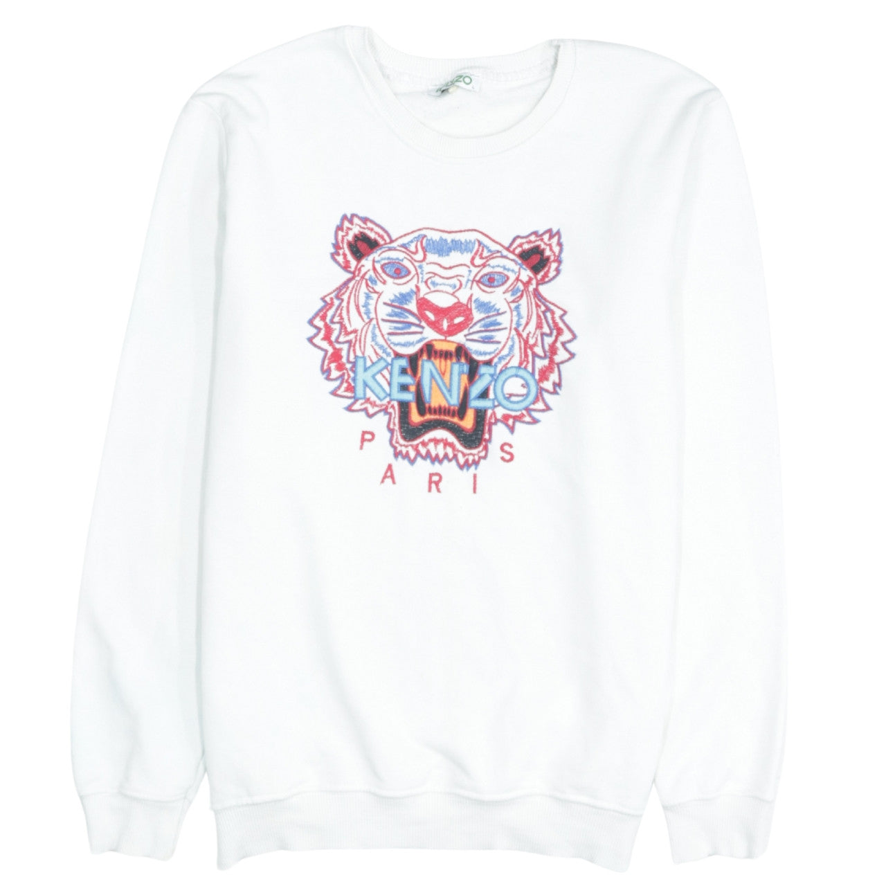 Kenzo Womens White Sweatshirt L Embroidered Tiger Logo Pullover