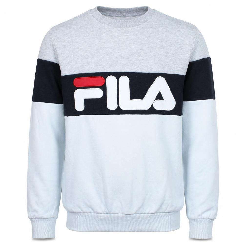 Fila Mens XS Grey White Black Pullover Sweatshirt Logo Crew Neck
