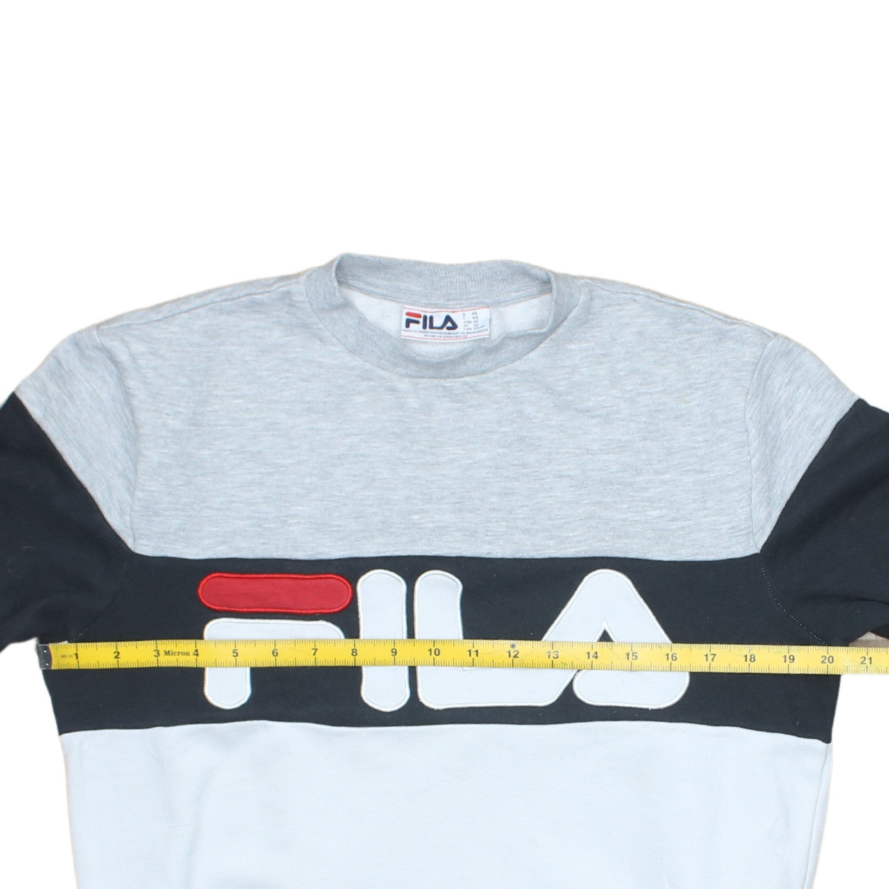 FILA Mens XS Grey White Black Pullover Sweatshirt Logo Crew Neck