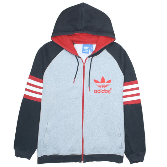 Adidas Mens XL Grey Black Red Full Zip Hoodie Sweatshirt Sportswear