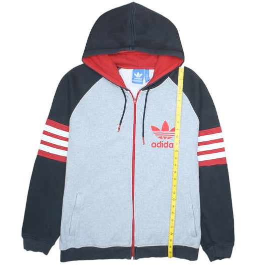 Adidas Mens XL Grey Black Red Full Zip Hoodie Sweatshirt Sportswear