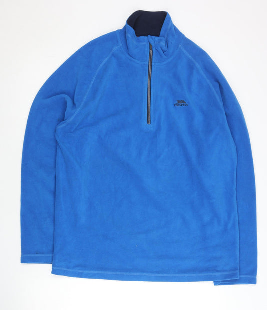Trespass Men’s Blue Fleece Pullover Sweatshirt L 1/2 Zip Mock Neck