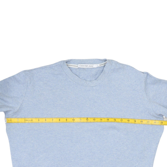 Calvin Klein Jeans Men's Blue Waffle-Knit Cotton Crew Neck Jumper M
