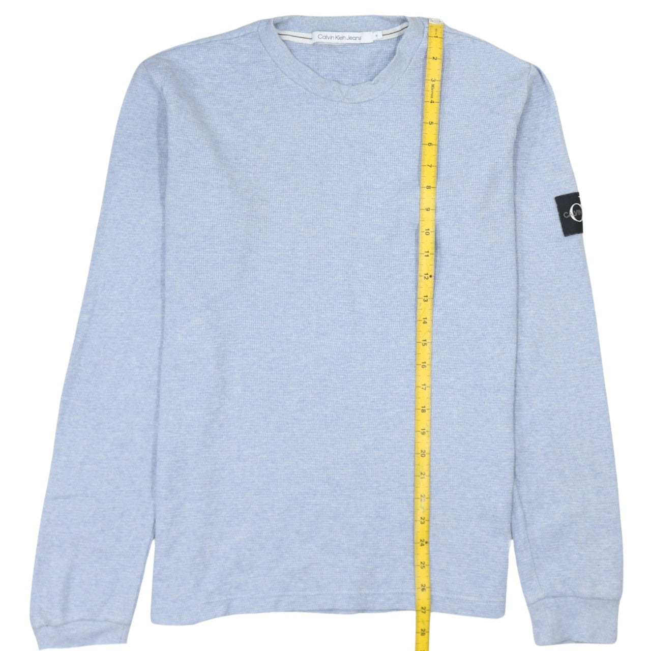 Calvin Klein Jeans Men's Blue Waffle-Knit Cotton Crew Neck Jumper M