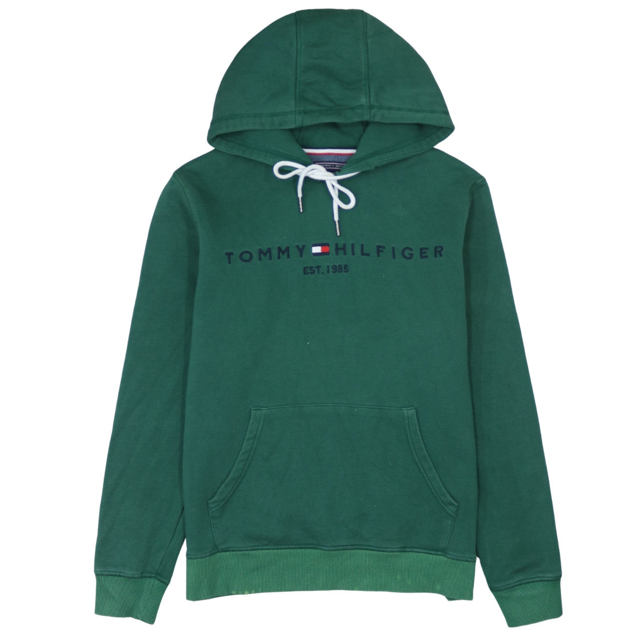 Tommy Hilfiger Mens Green Pullover Hoodie M Logo Sweatshirt