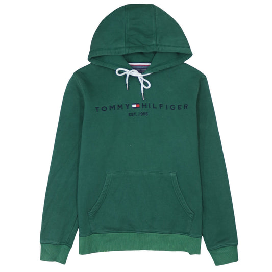 Tommy Hilfiger Mens Green Pullover Hoodie M Logo Sweatshirt