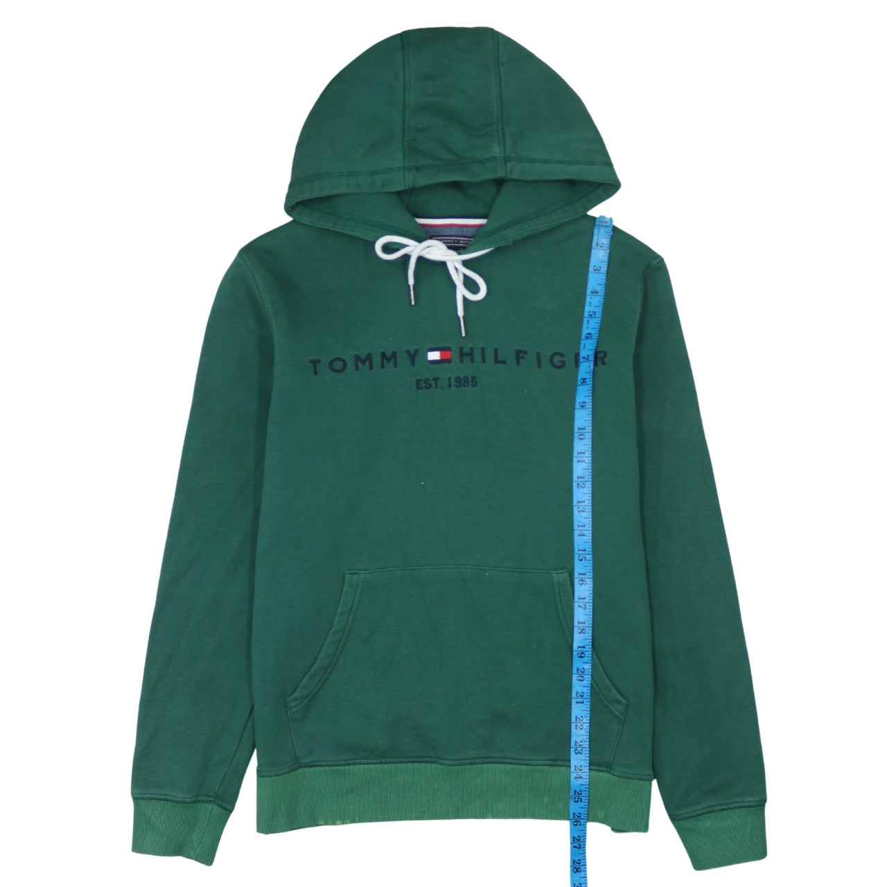 Tommy Hilfiger Mens Green Pullover Hoodie M Logo Sweatshirt