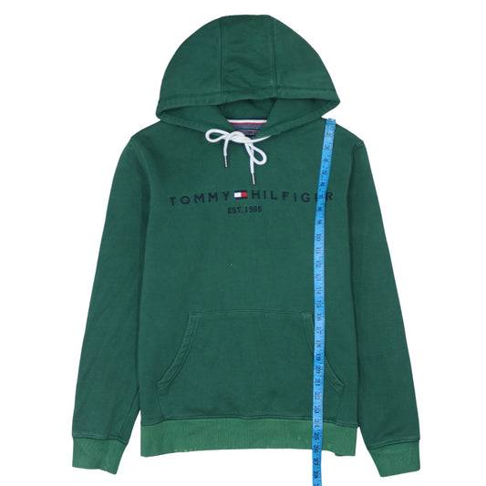 Tommy Hilfiger Mens Green Pullover Hoodie M Logo Sweatshirt