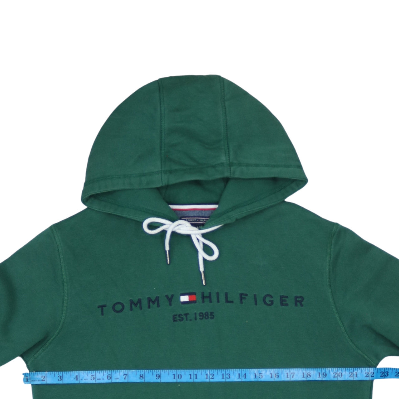 Tommy Hilfiger Mens Green Pullover Hoodie M Logo Sweatshirt