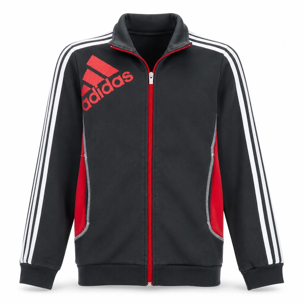 Adidas Boys Black Red White Track Jacket 15-16 Years Full Zip Sportswear