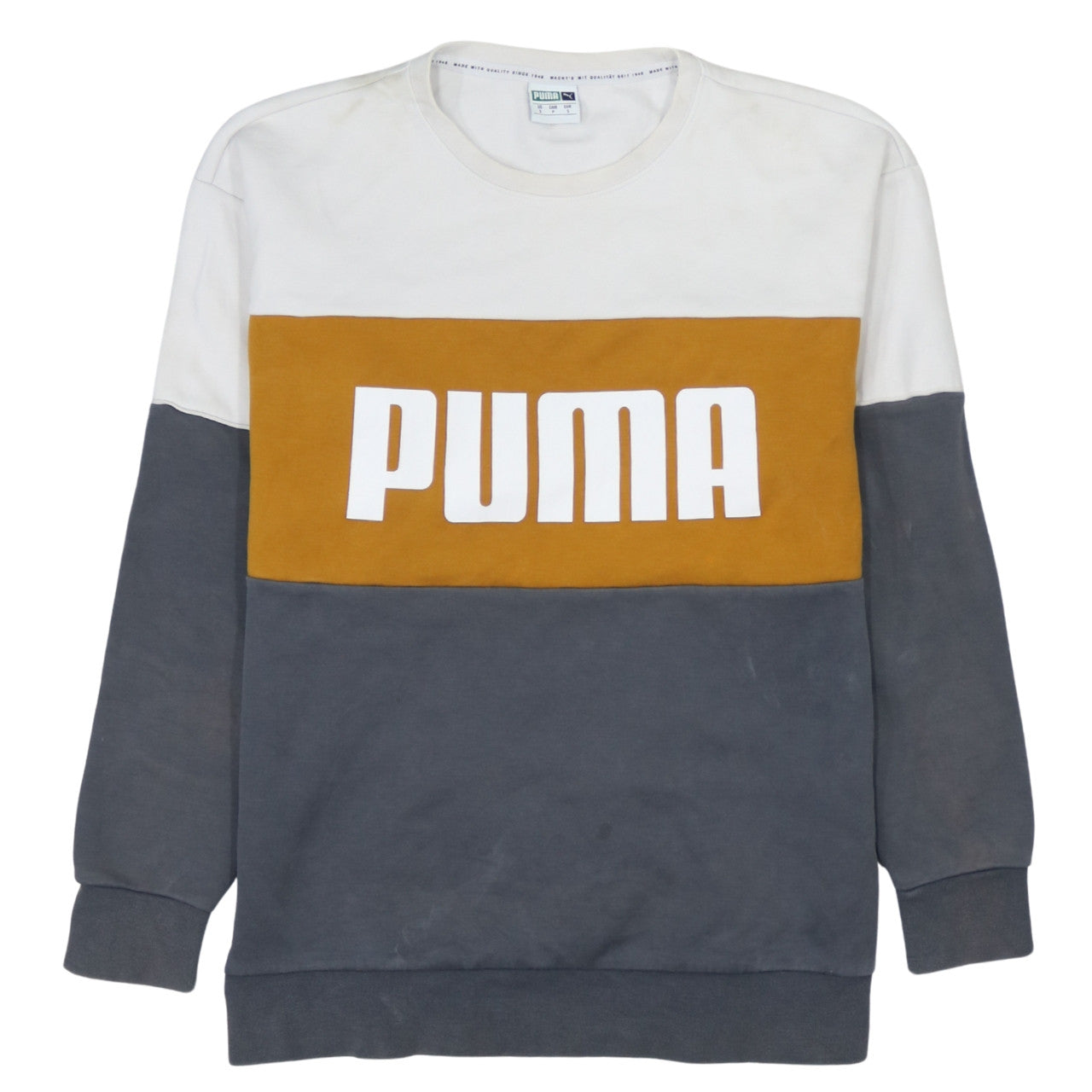 Puma Men’s Grey White Gold Logo Pullover Sweatshirt Size S