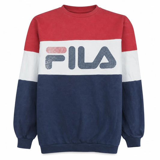 Front view of Fila Men’s Red White Blue Colour Block Sweatshirt M Retro Sportswear